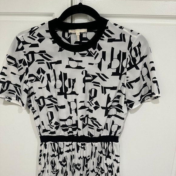 Maje White & Black Rosyla Abstract Print Midi Dress Size 36 US S - Picture 6 of 10